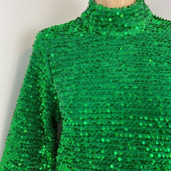 ZARA NEW SEQUIN KNIT VELOUR TUNIC TOP LIMITED EDTION GREEN SIZE SMALL - Picture 4 of 15
